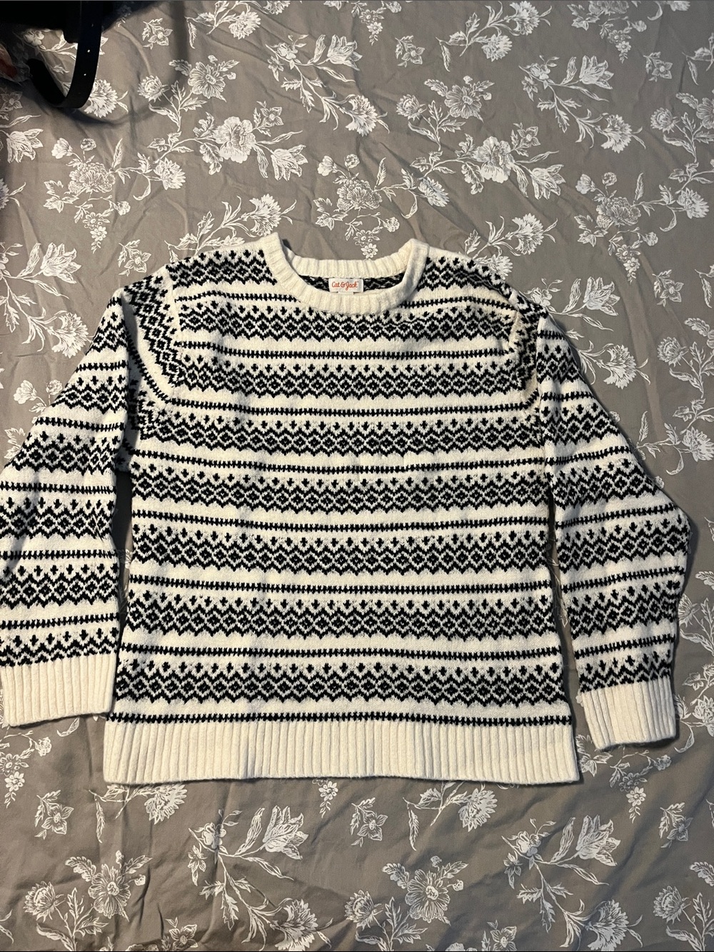 Cat & Jack White and Black Fair Isle Knit Sweater